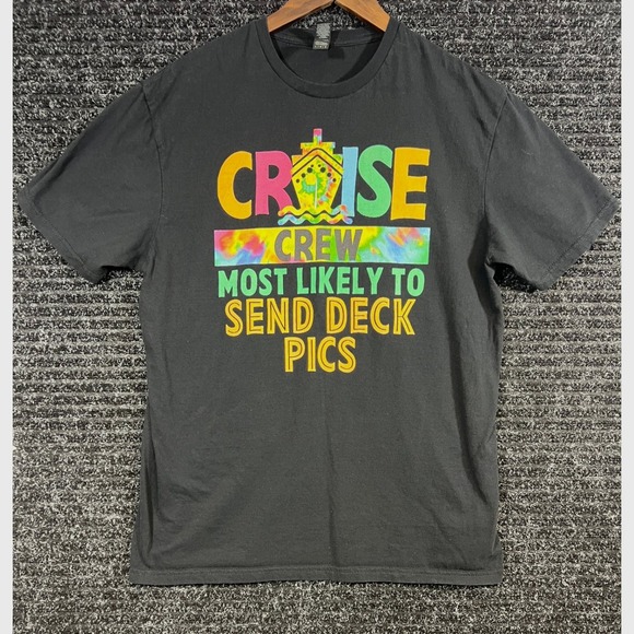 Cruise Crew Deck Pics Graphic T-Shirt Vacation Tee Novelty Top L - Picture 1 of 3